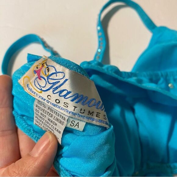 Glamour solo dance costume 5677 rhinestone embellished aqua blue leotard SA - Picture 9 of 14